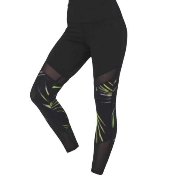 BSP Better Sports Performance Black Palm Leaf Mesh Compression Leggings 7/8 New - Picture 3 of 11